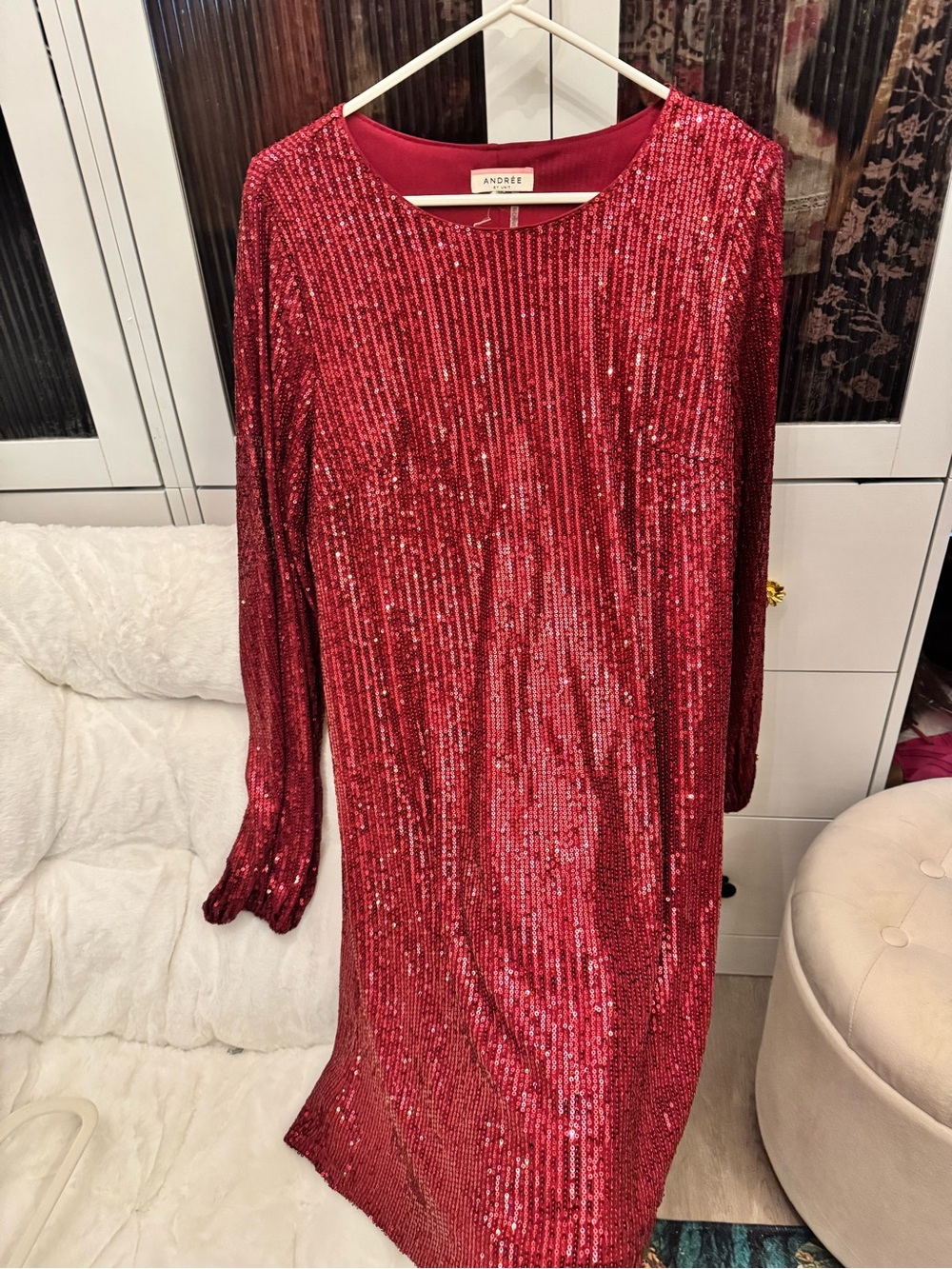 Andree Red Sequin Long Sleeve Dress - Picture 1 of 4